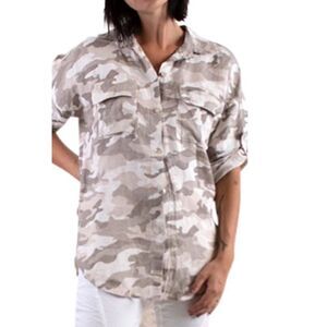 Women's 100% Linen Camouflage Button Down Shirt
